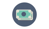 Illustration of stacked green dollar bills on a blue circular background, symbolizing money or finance.