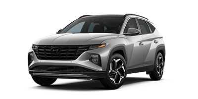 Silver Hyundai SUV with modern design and black accents viewed from the front side angle.