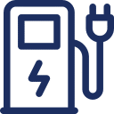 Electric vehicle charging station icon with plug and power symbol.
