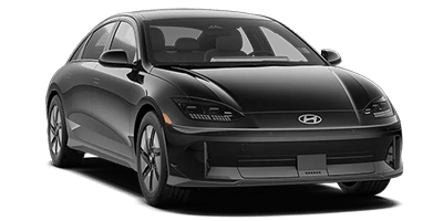 Black Hyundai sedan with sleek design and modern features, front view.