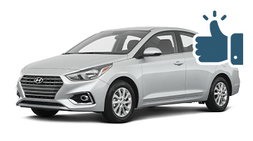 Silver Hyundai sedan with a thumbs-up icon indicating approval or recommendation.
