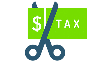 Dollar symbol and the word "TAX" on a green background, styled as a calculator icon.