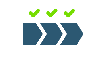 Three green checkmarks on a blue background symbolize approval or completion.