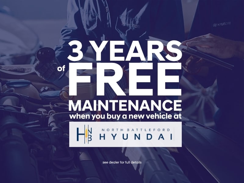 "Promotion for 3 years of free maintenance at North Battleford Hyundai for new vehicle buyers."